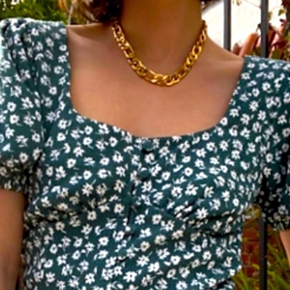 NWT Free People Floral Top Size Large Green White Buttons NEW - Picture 3 of 7